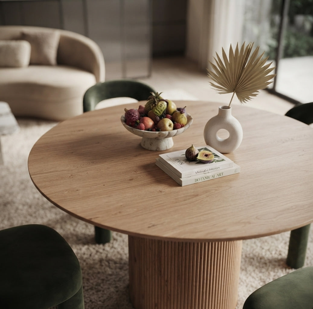 Notfield — Table à manger ronde en bois effet chêne — vue 1