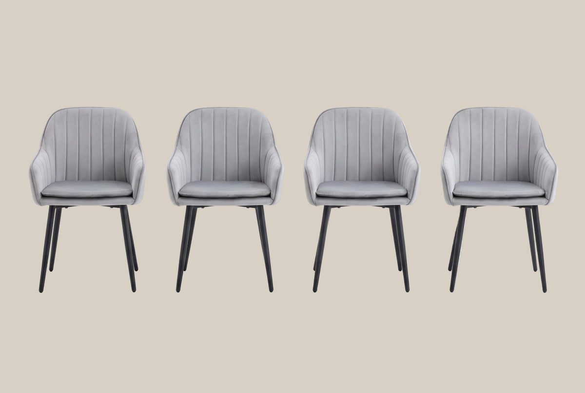 Hartley — Chaise avec accoudoirs en velours gris, piètement chromé — vue 5