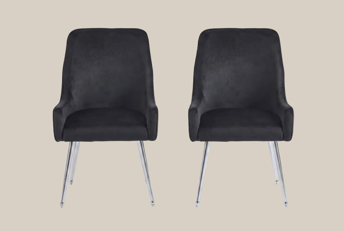 Amberley — Chaise en velours noir, piètement chrome — vue 4