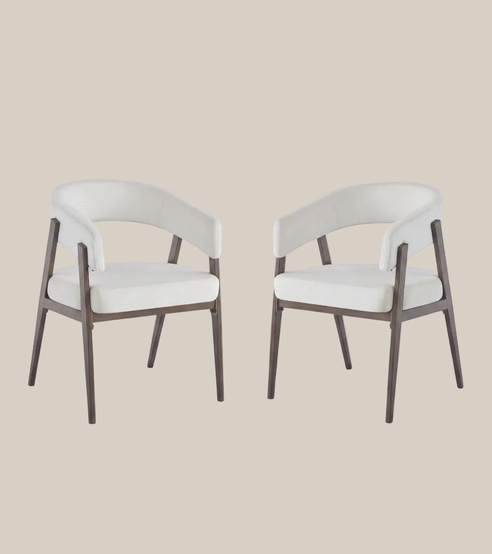 Brimley — Chaise en velours beige, piètement effet noyer — vue 3
