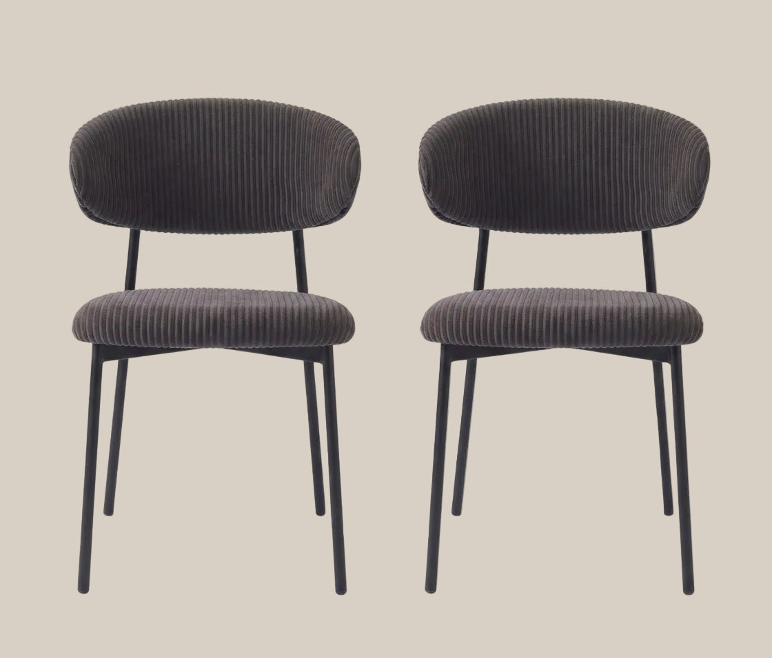 Pendle — Chaise en velours côtelé gris, piètement métal noir — vue 3