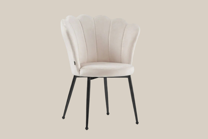 Orwell — Chaise en velours beige, piètement métal noir
