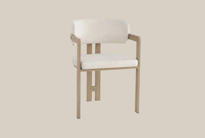 Preston — Chaise en velours beige, piètement effet chêne griffé