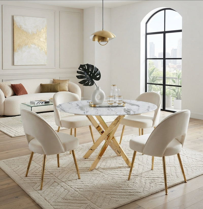 Caldholt — Table à manger en marbre effet blanc