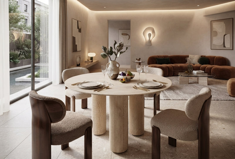 Uxwood — Table à manger en céramique effet travertin