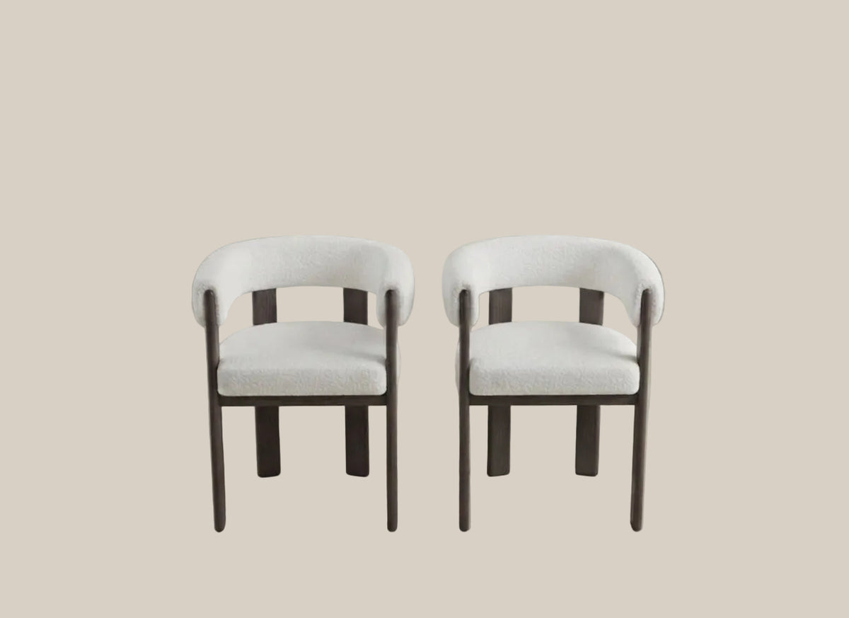 Linton — Chaise en velours beige, piètement effet noyer — vue 4