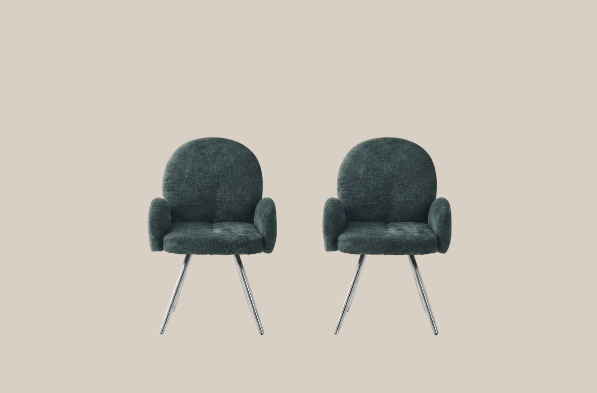 Grovedon — Chaise avec accoudoirs en velours vert sapin, piètement chrome — vue 4