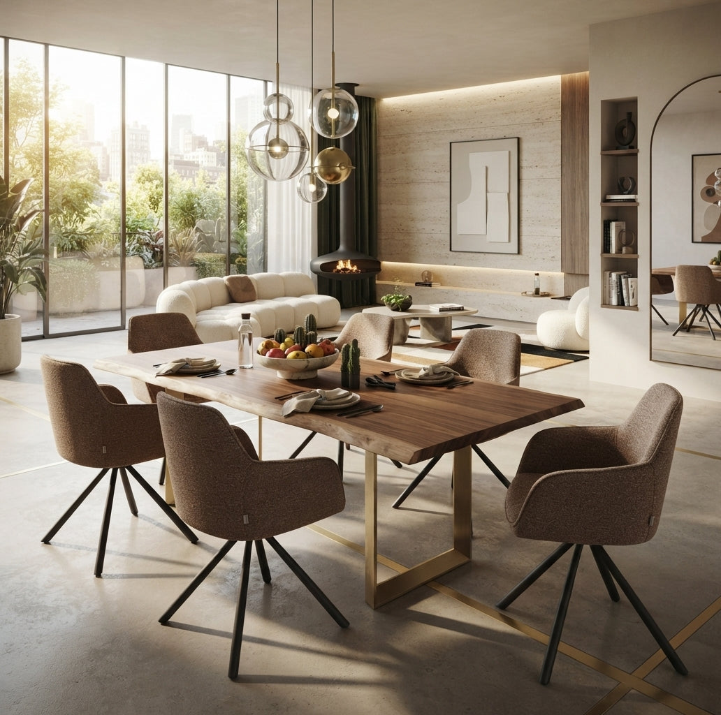 Aldwick — Chaise avec accoudoirs en tissu taupe, piètement métal noir — vue 1