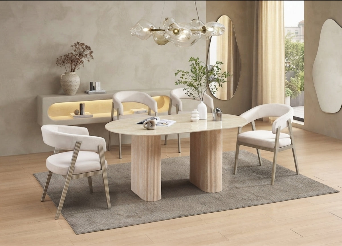 Melham — Table à manger en céramique effet travertin brillant — vue 2