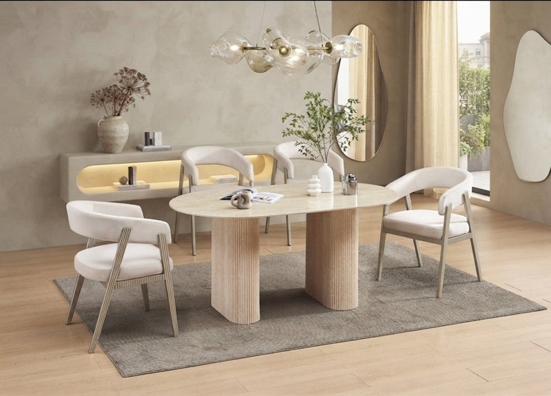 Melham — Table à manger en céramique effet travertin brillant