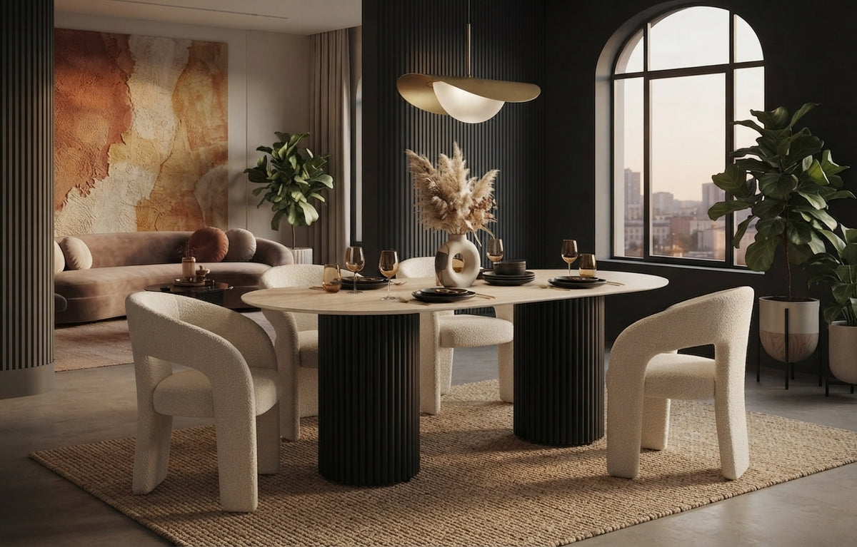 Endfield — Table à manger en céramique effet travertin mat — vue 2