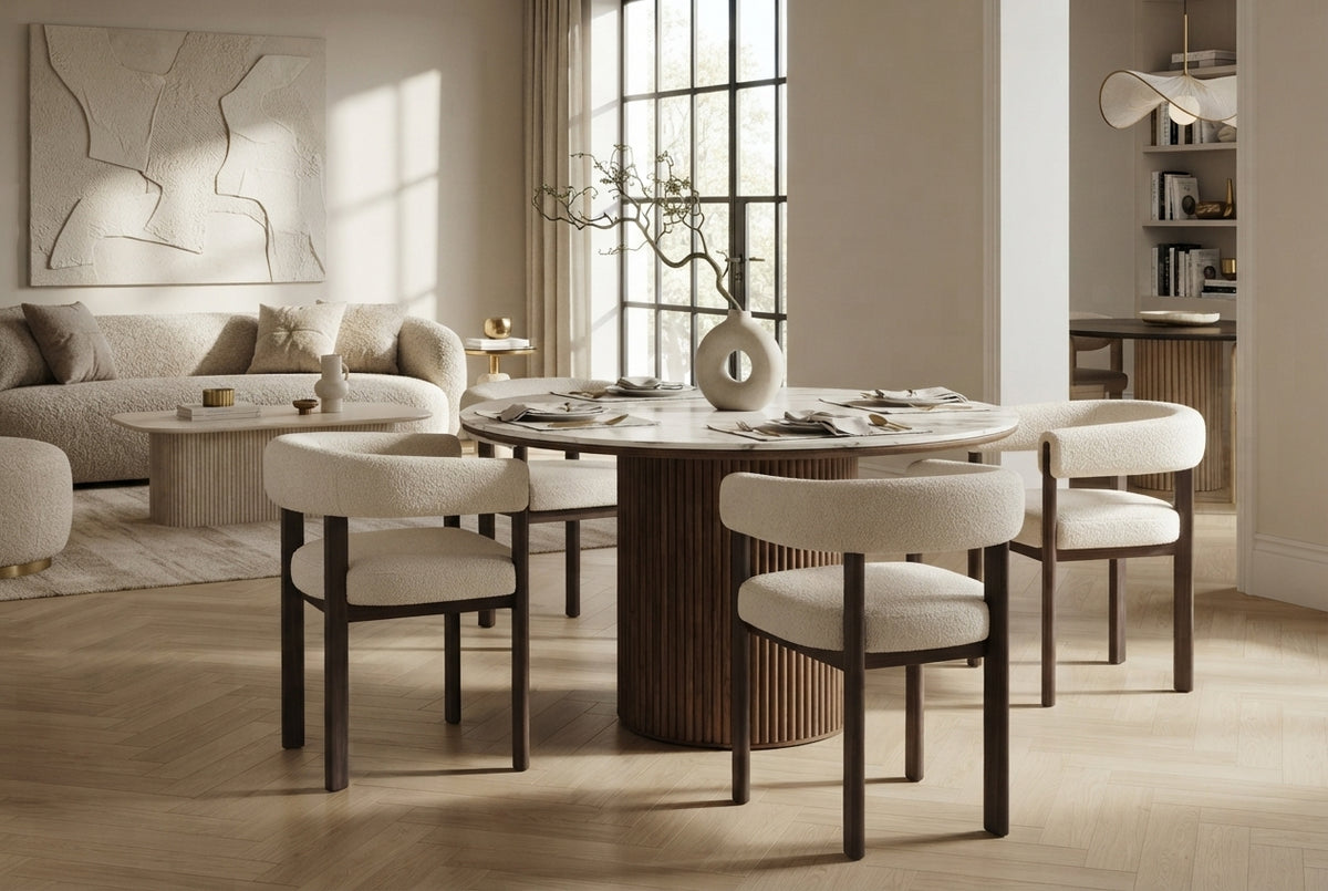 Linton — Chaise en velours beige, piètement effet noyer — vue 1