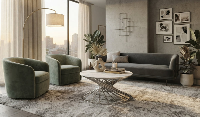 Beckford — Table basse ronde en verre et chrome