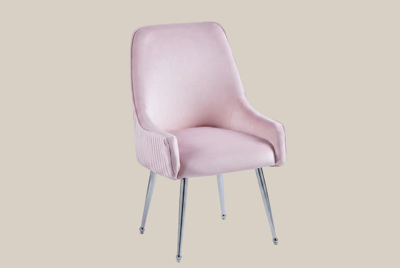 Whitby — Chaise en velours rose, piètement chromé