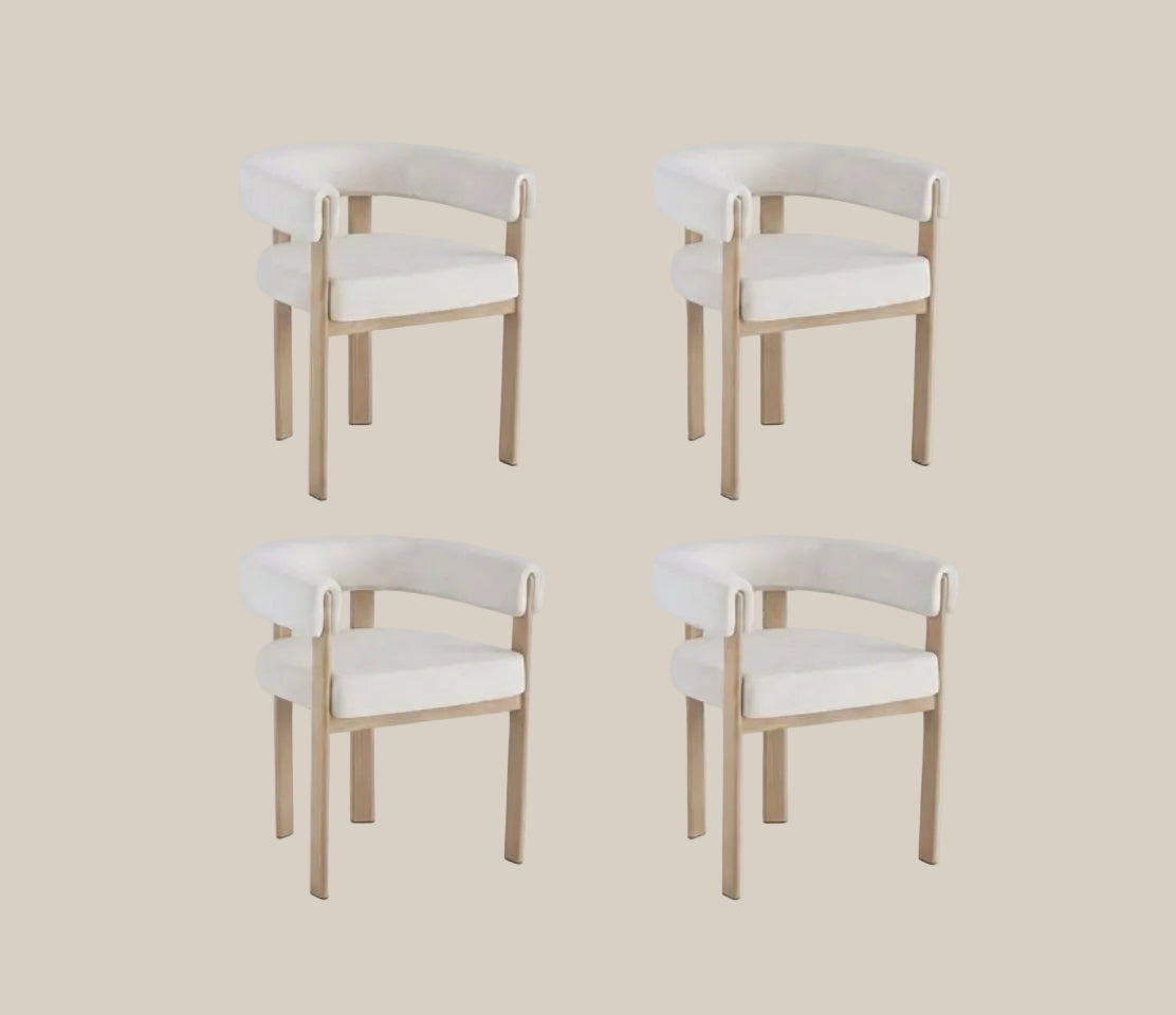Linton — Chaise en velours beige, piètement effet chêne — vue 5