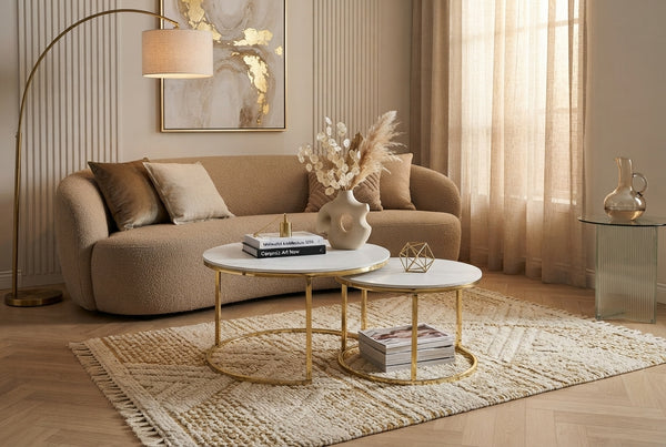 Croxley — Table basse gigogne en céramique marbre blanc