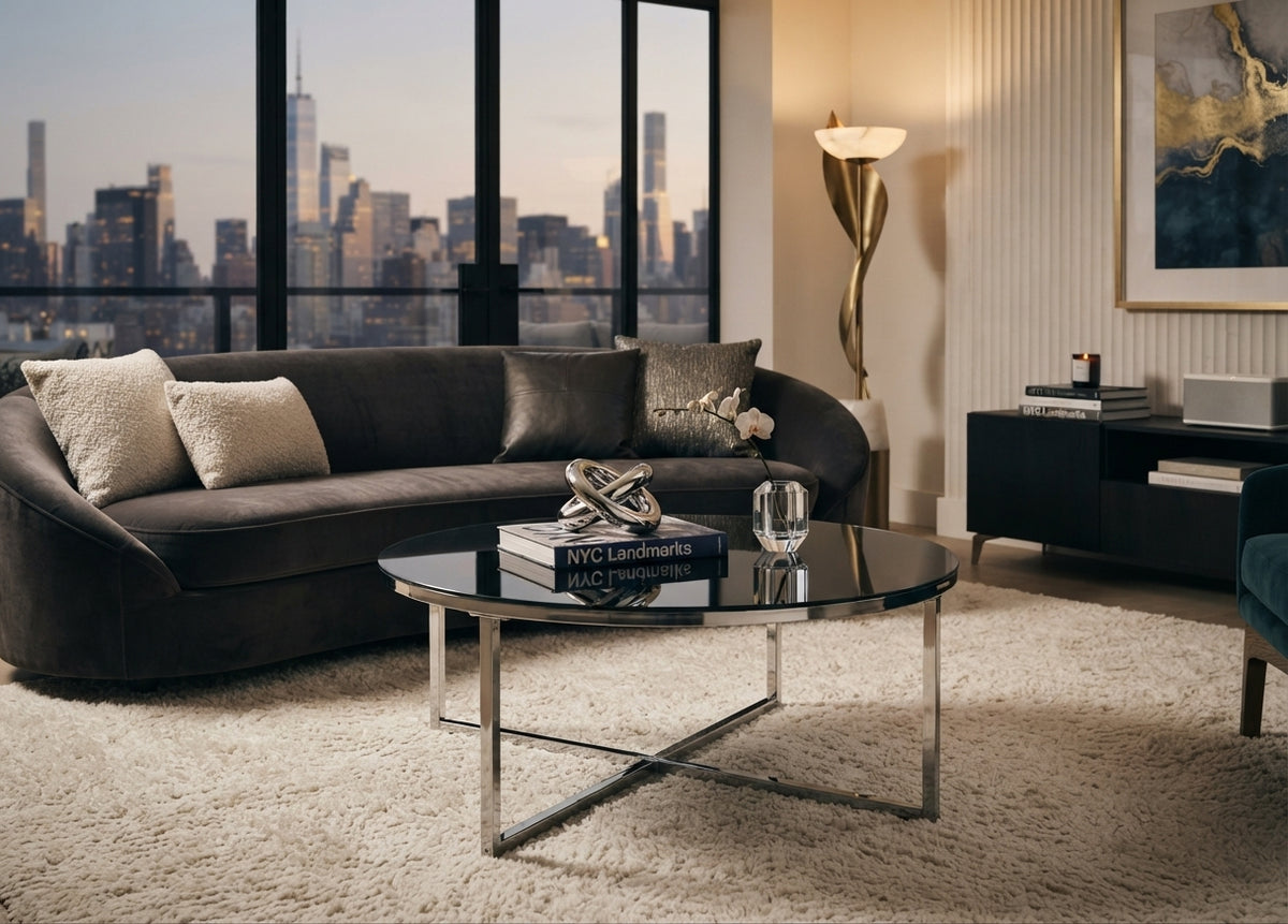 Hollis — Table basse ronde en verre et chrome — vue 2