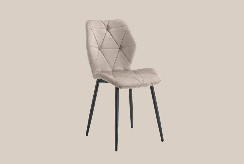 Overstone — Chaise en velours taupe, piètement métal noir