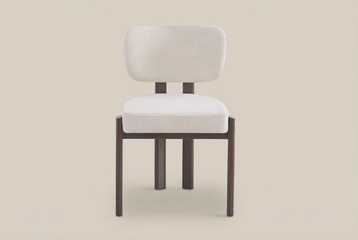 Hadley — Chaise en chenille beige, piètement effet noyer — vue 2