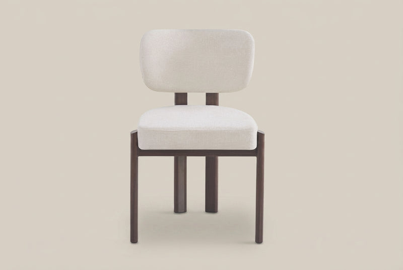Hadley — Chaise en chenille beige, piètement effet noyer