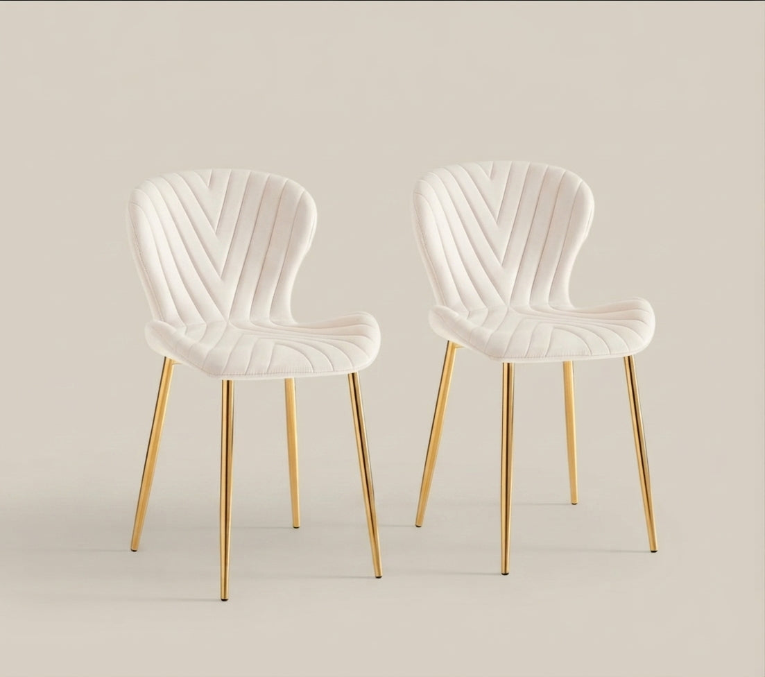 Everly — Chaise en velours beige, piètement doré — vue 5
