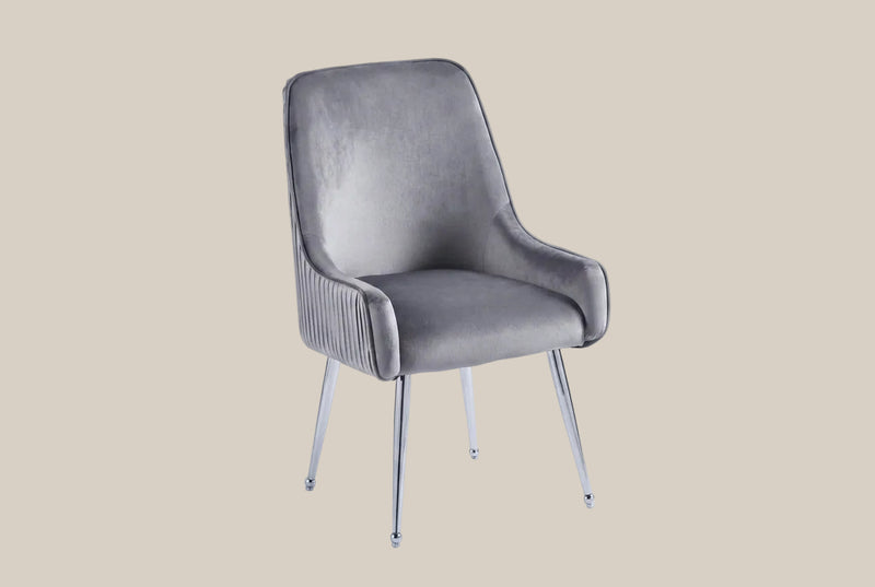 Whitby — Chaise en velours anthracite, piètement chromé
