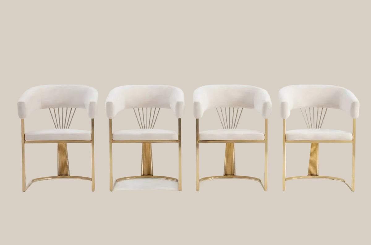 Falmere — Chaise avec accoudoirs en velours beige, piètement gold — vue 5