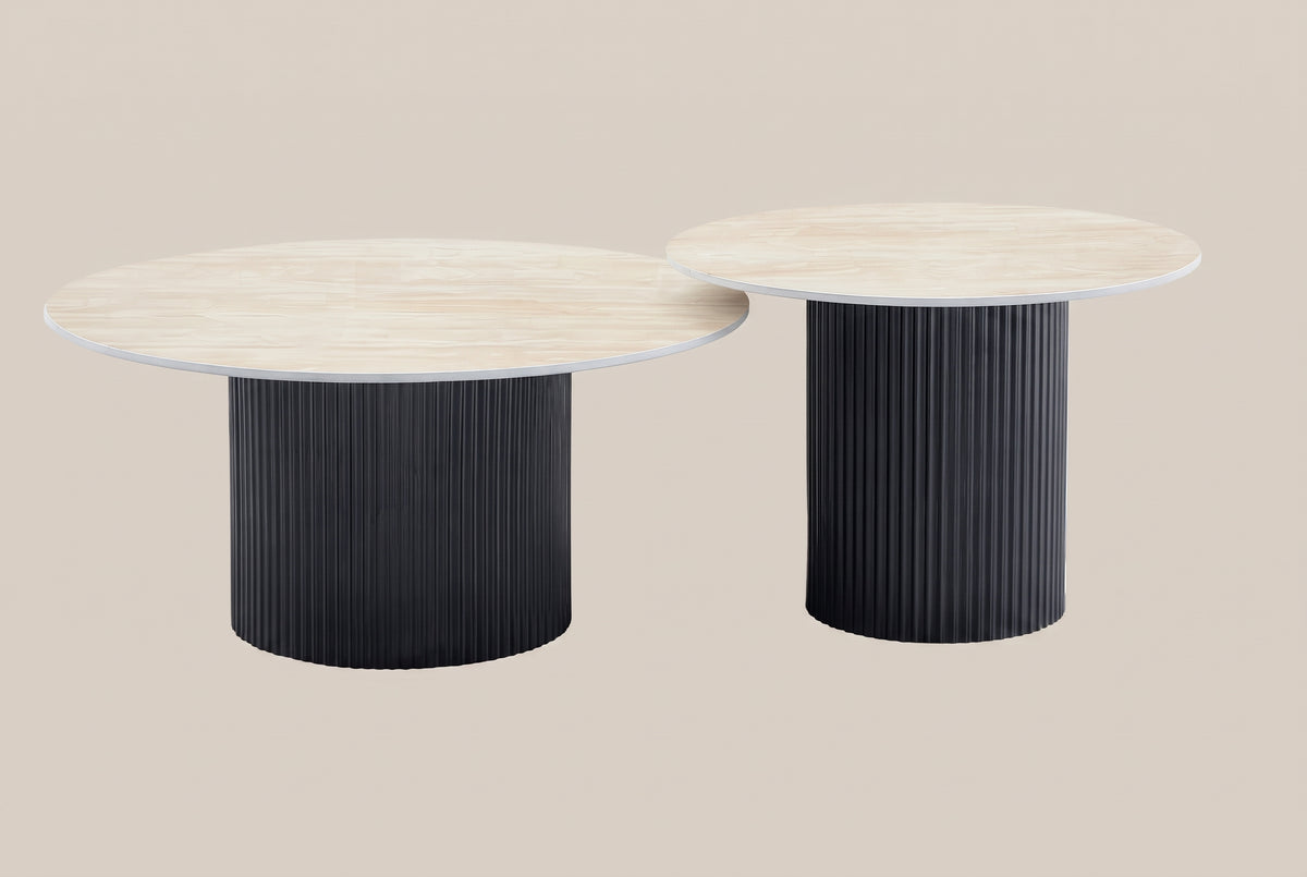 Corbin — Table basse gigogne en céramique travertin — vue 1