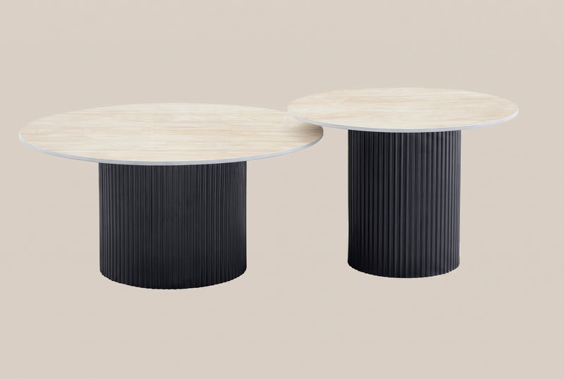 Corbin — Table basse gigogne en céramique travertin en situation