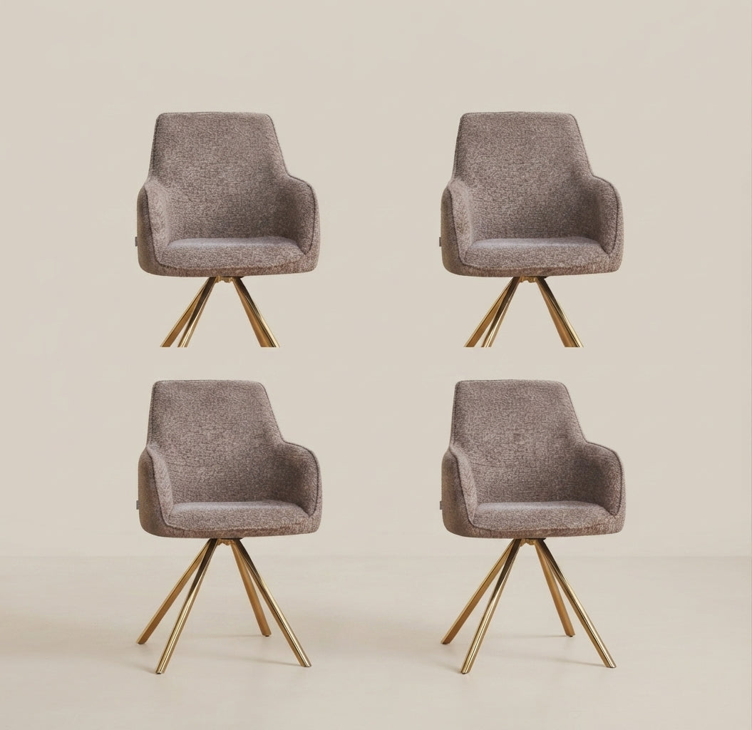 Aldwick — Chaise avec accoudoirs en tissu taupe, piètement doré — vue 4