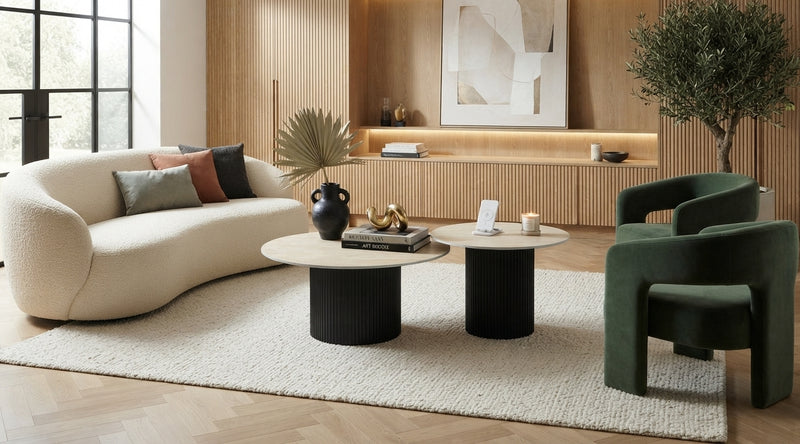 Corbin — Table basse gigogne en céramique travertin