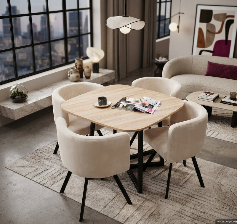 Dorstow — Ensemble table à manger et 4 chaises en bois