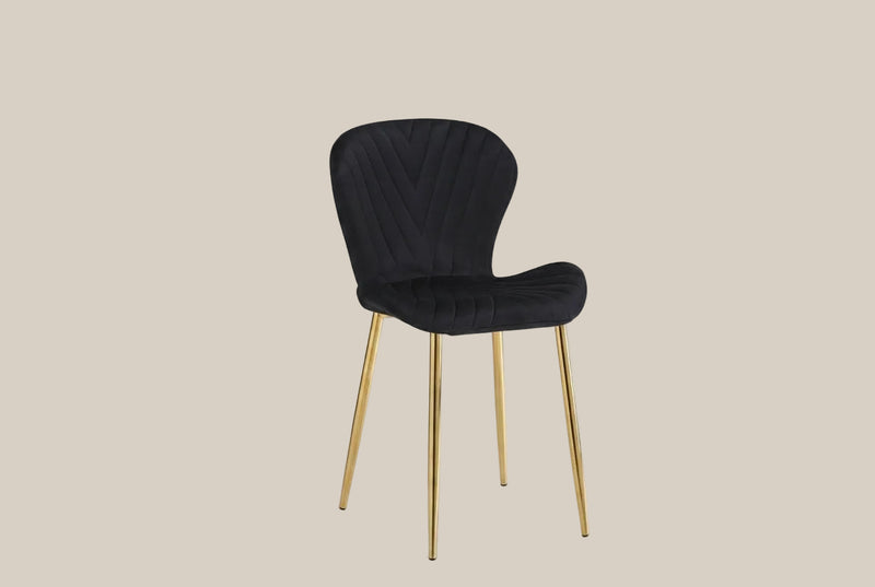 Everly — Chaise en velours noir, piètement doré