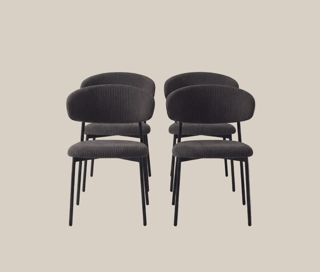 Pendle — Chaise en velours côtelé gris, piètement métal noir — vue 4