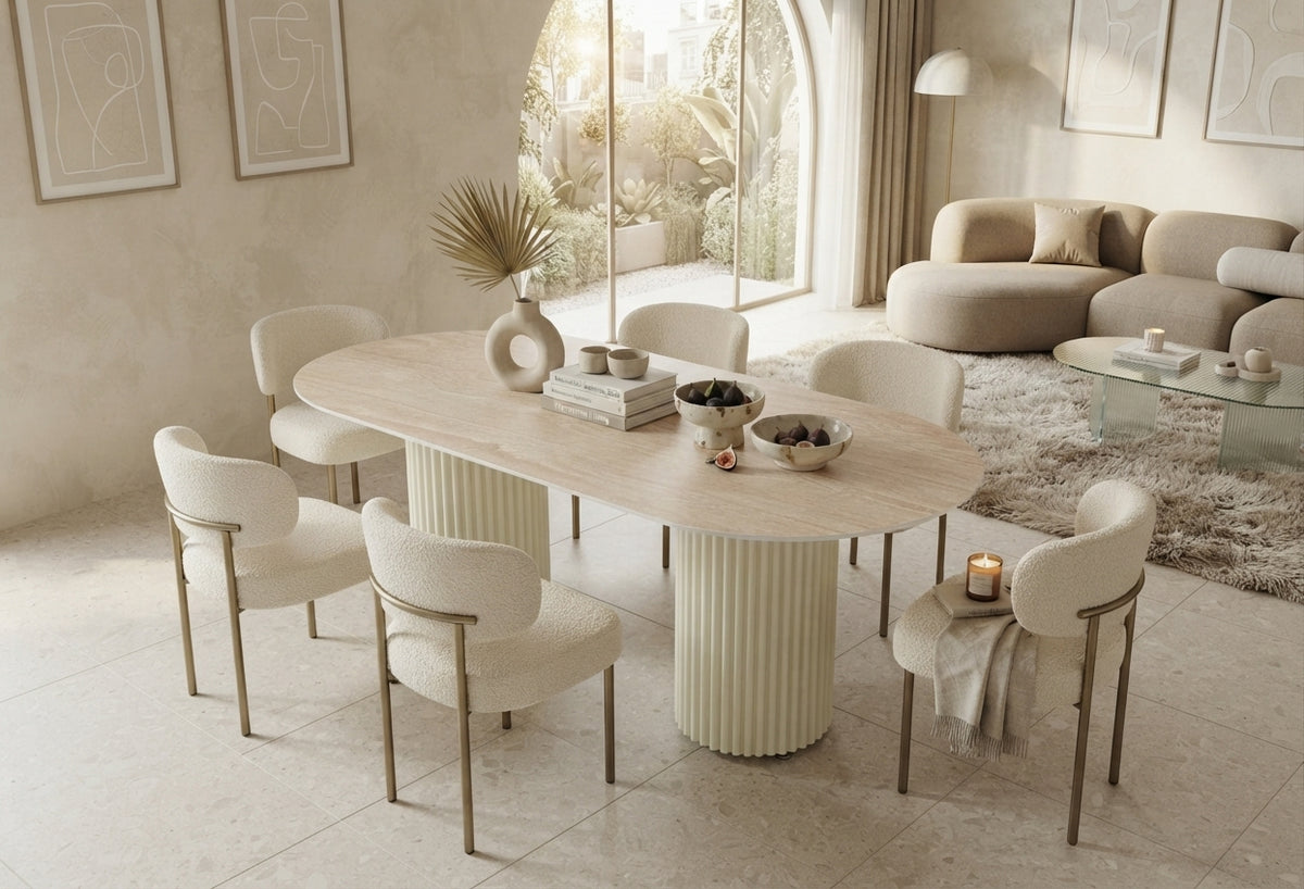 Broadwell — Table à manger en céramique effet travertin mat — vue 2