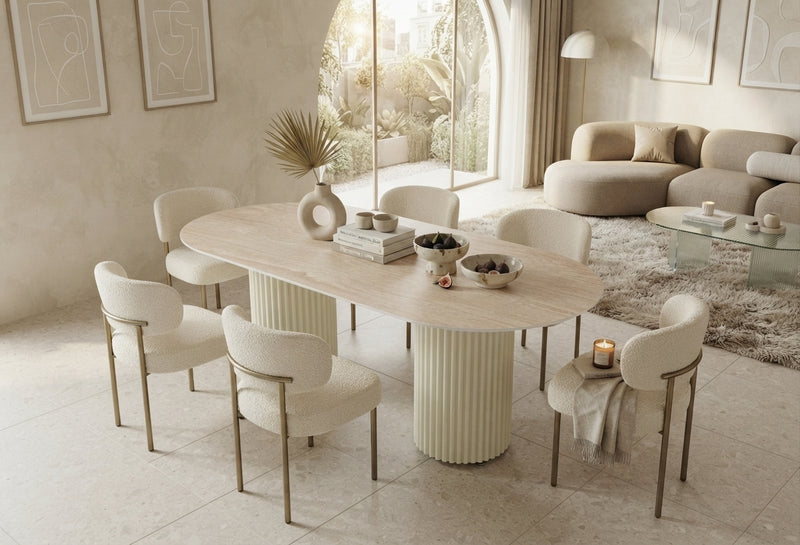 Broadwell — Table à manger en céramique effet travertin mat