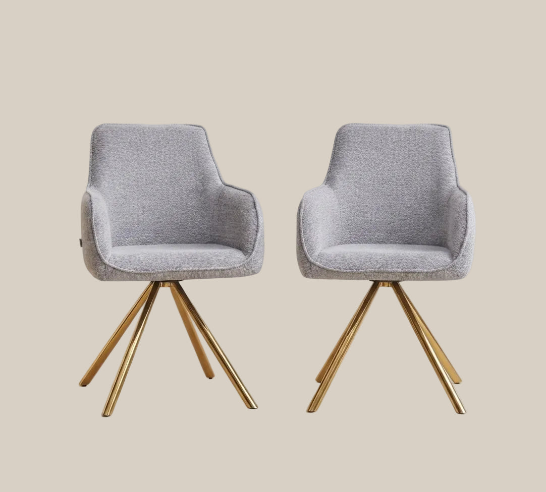 Aldwick — Chaise avec accoudoirs en tissu gris, piètement doré — vue 3
