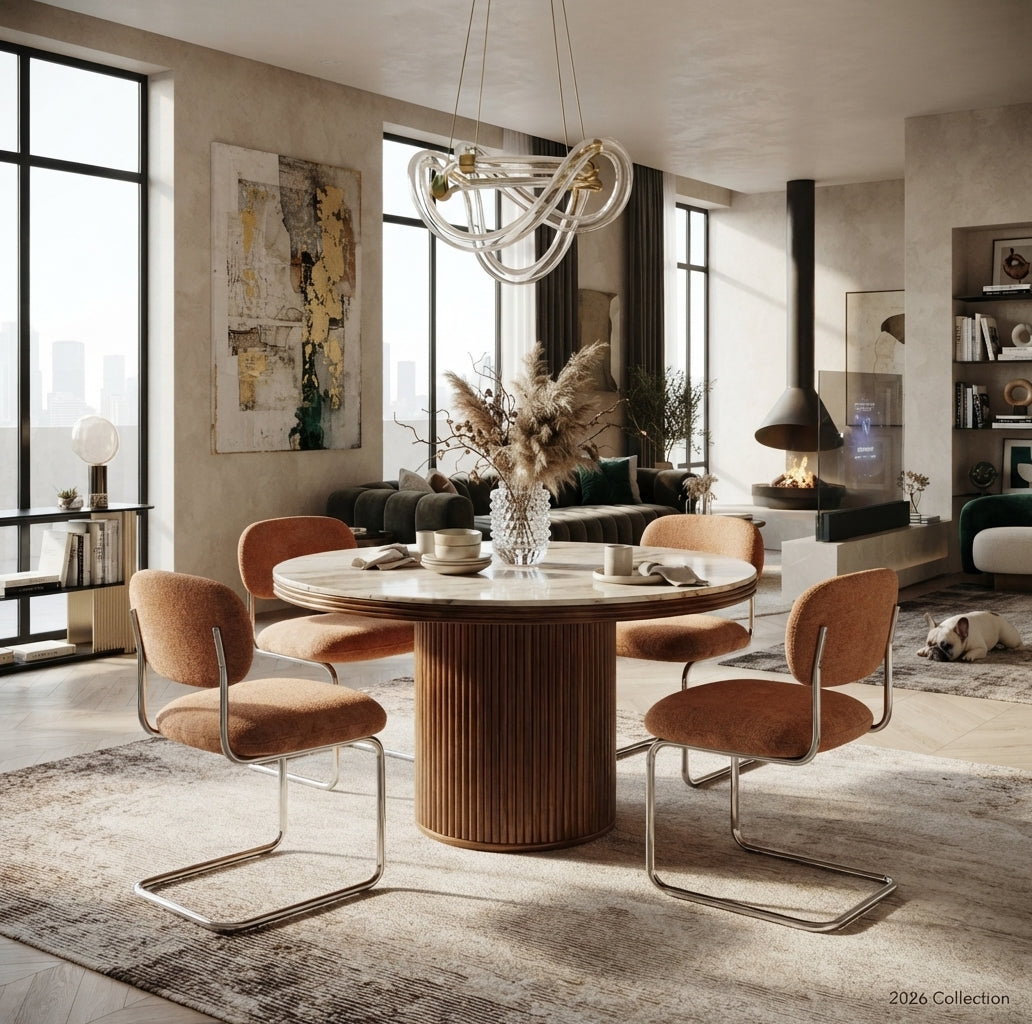 Elmore — Chaise en tissu Marbella terracotta, piètement chromé — vue 1