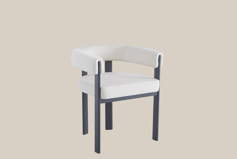 Linton — Chaise en velours beige, piètement métal noir