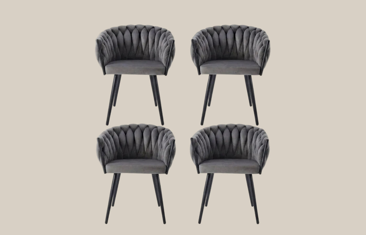 Quinton — Chaise avec accoudoirs en velours anthracite, piètement métal noir — vue 4