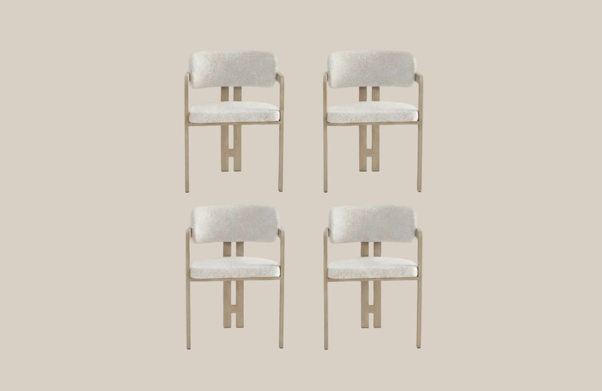 Preston — Chaise en tweed latte, piètement effet chêne griffé — vue 5