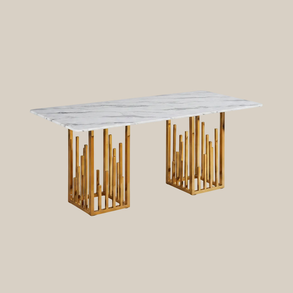 Wraycombe — Table à manger en pierre effet marbre blanc — vue 3