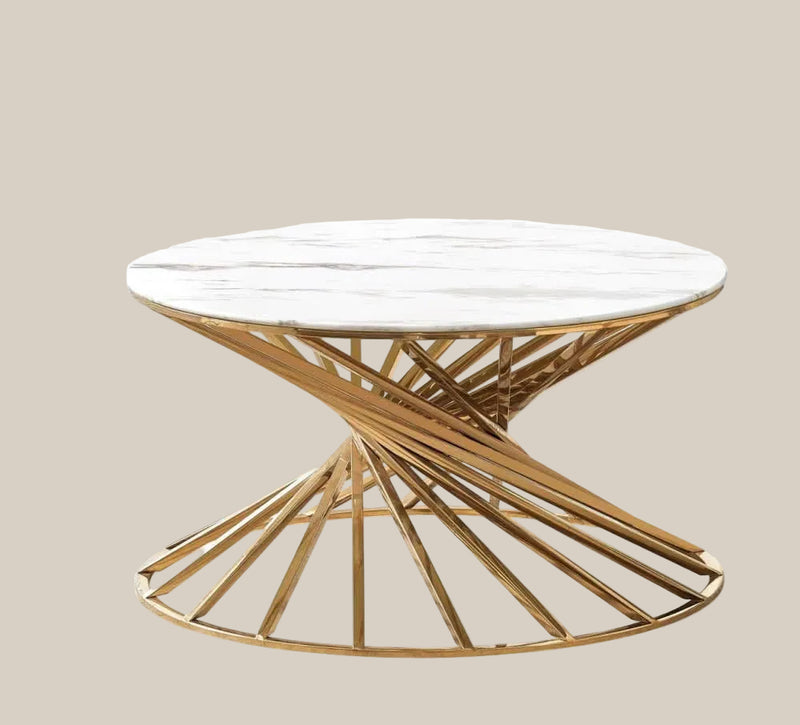 Ashwell — Table basse ronde en verre et doré en situation