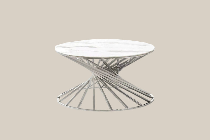 Beckford — Table basse ronde en verre et chrome en situation