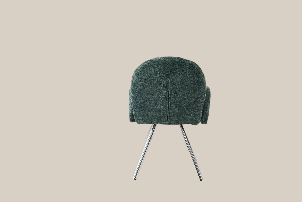 Grovedon — Chaise avec accoudoirs en velours vert sapin, piètement chrome — vue 3
