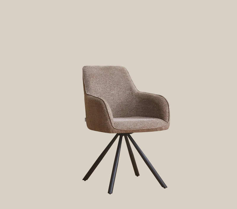 Aldwick — Chaise avec accoudoirs en tissu taupe, piètement métal noir