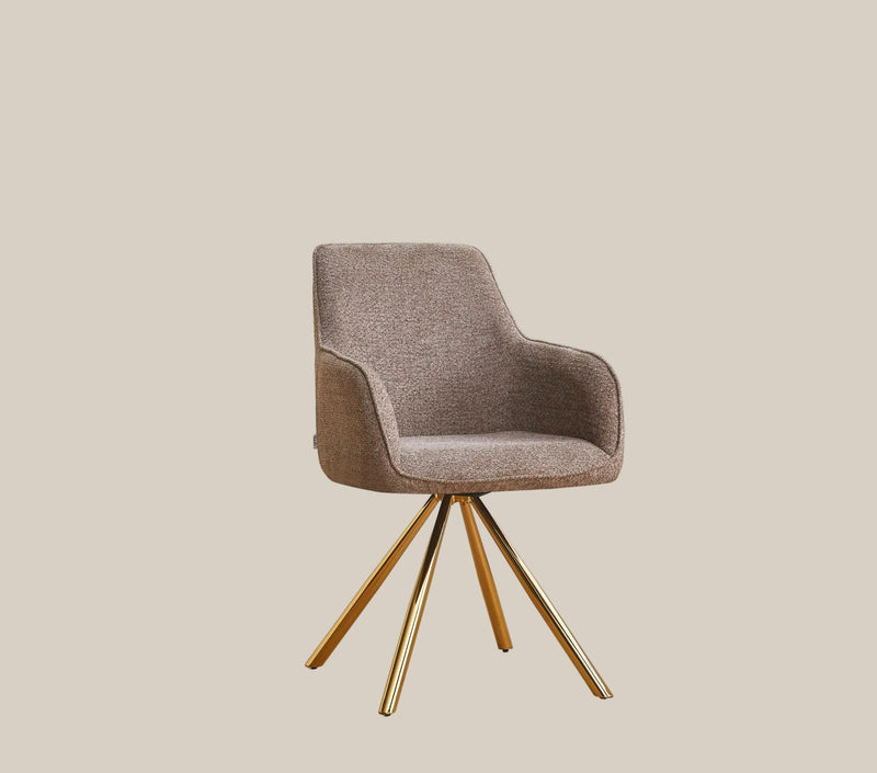 Aldwick — Chaise avec accoudoirs en tissu taupe, piètement doré