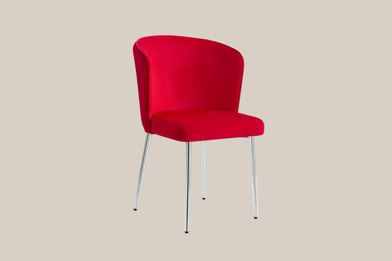 Thistlewood — Chaise en velours fushia, piètement chromé