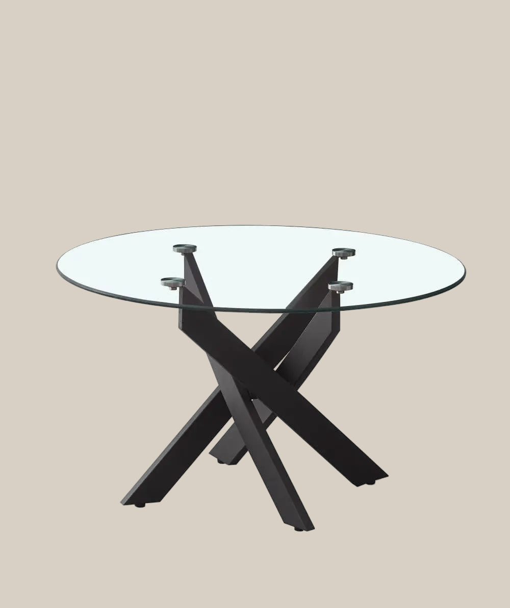 Norham — Table basse ronde en verre et métal noir — vue 1