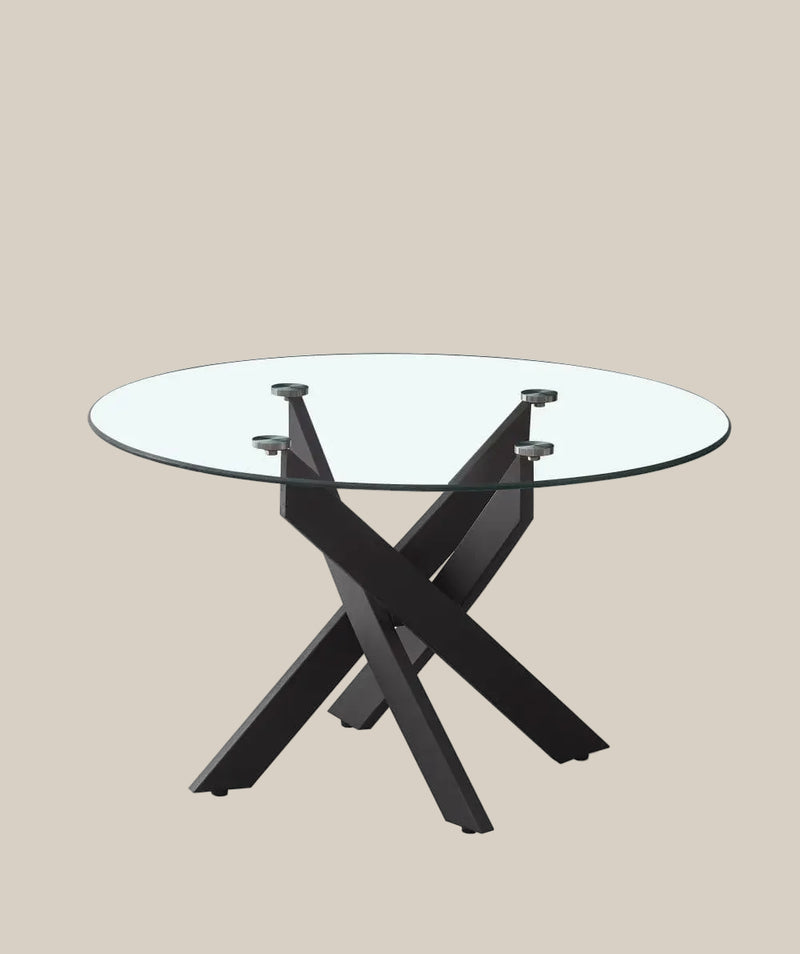 Norham — Table basse ronde en verre et métal noir en situation